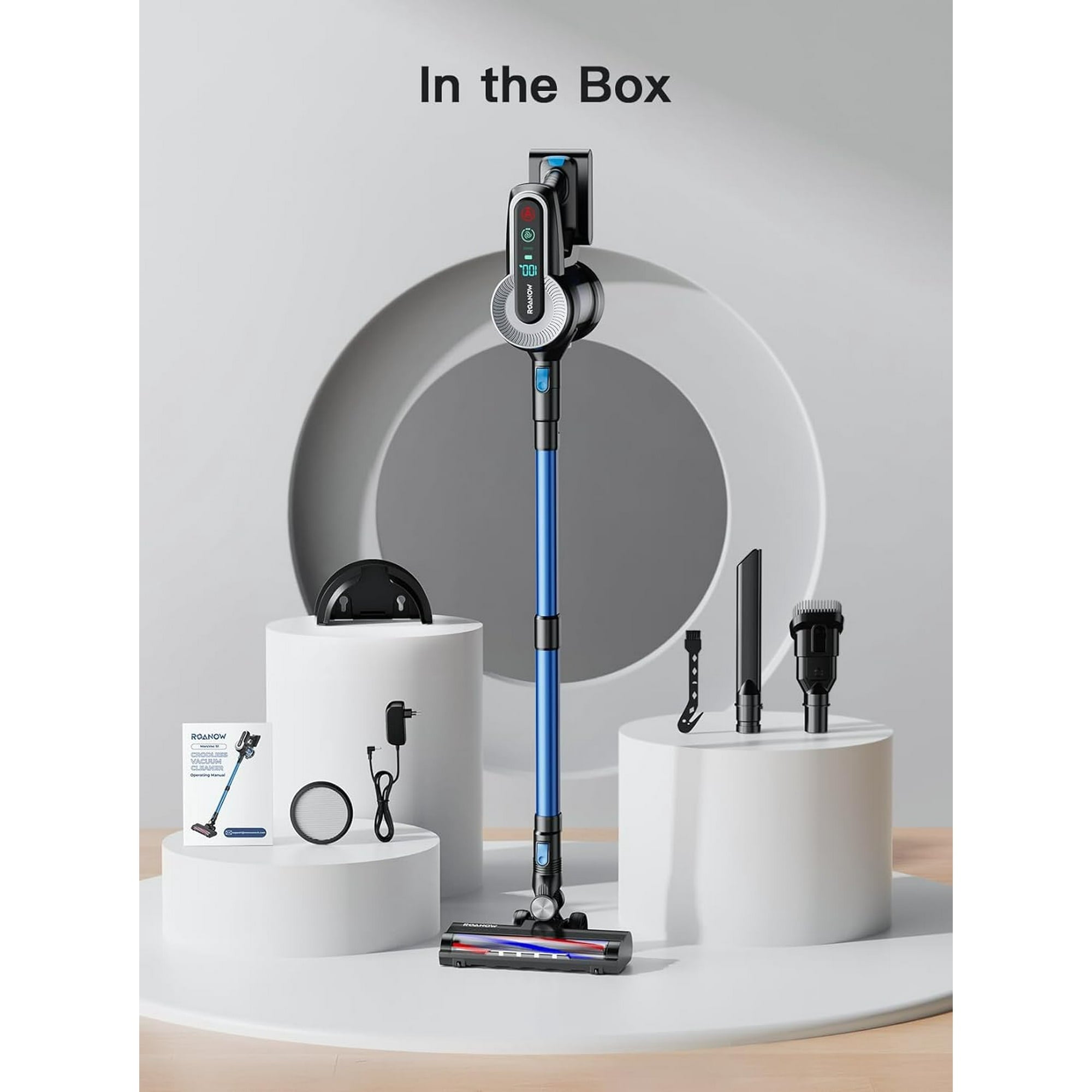 Roanow Cordless Vacuum Cleaner, 38KPA/55Mins with Display Stick Vacuum for Home Hardwood Floor Carpet Pet