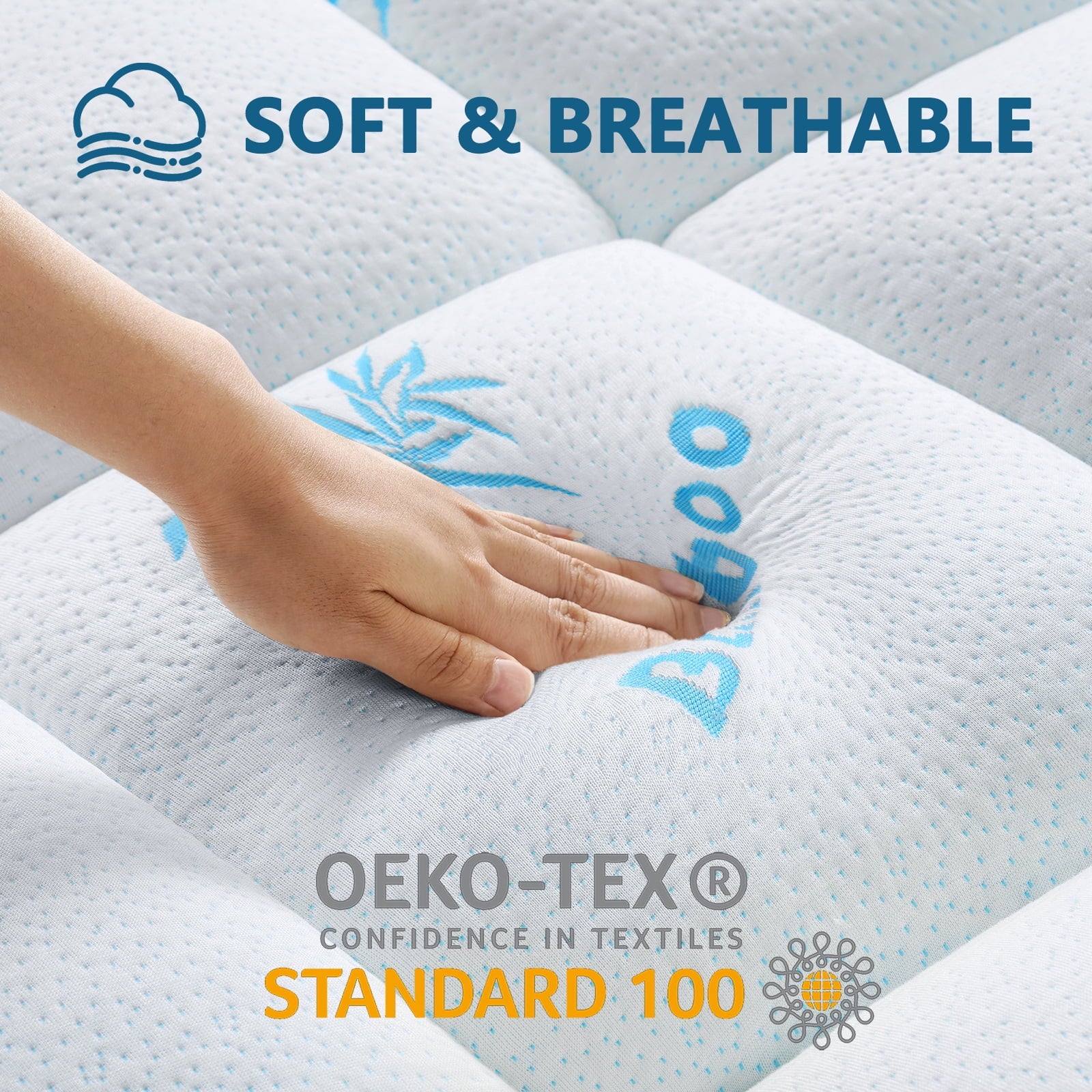 Mattress Topper Queen Size, Bamboo Extra Thick Mattress Pad 8-21" Deep Pocket Soft Down Alternative Fill (60x80 inches)Blue