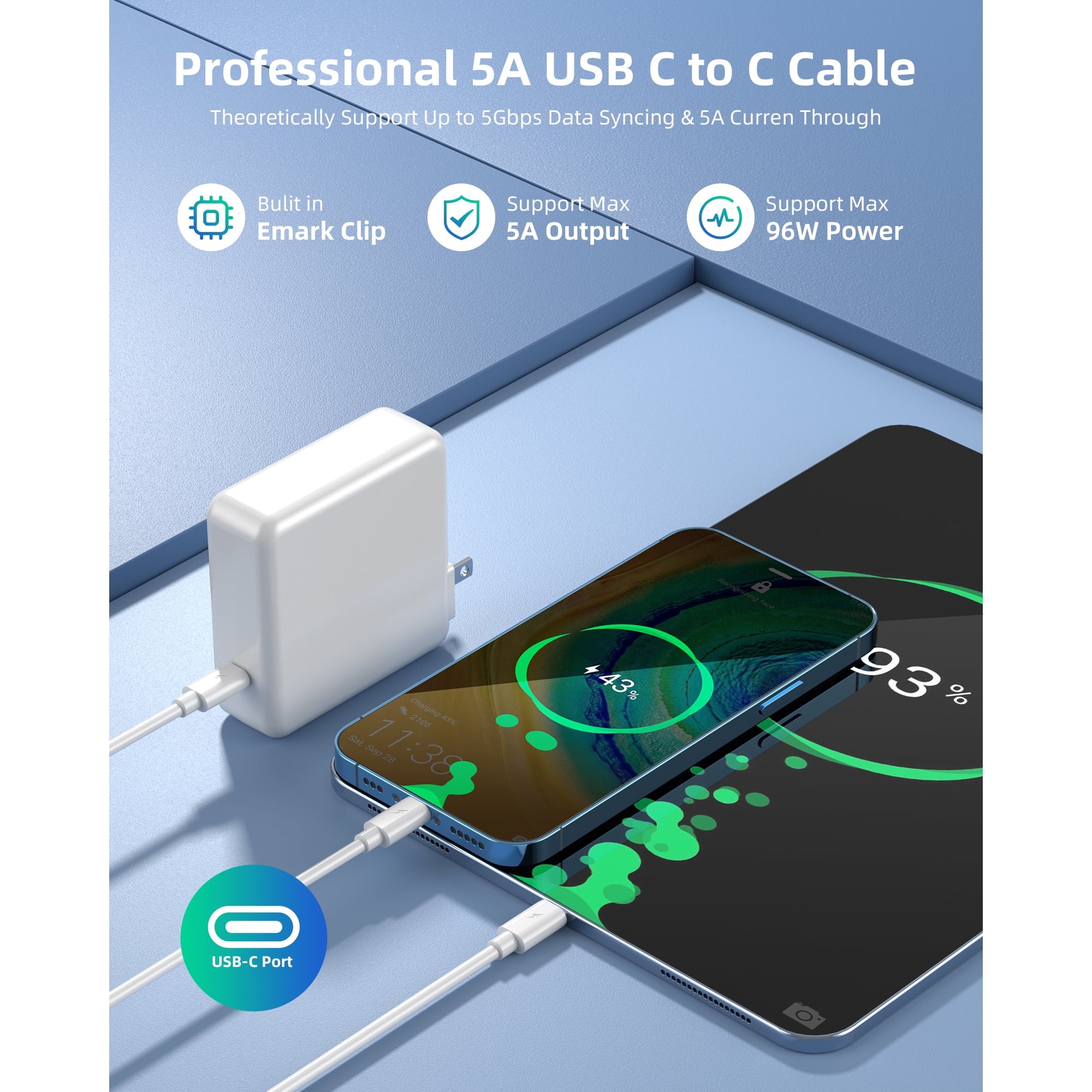 96W USB C Fast Charger，Laptop Charger Compatible with All USB C Charge Device