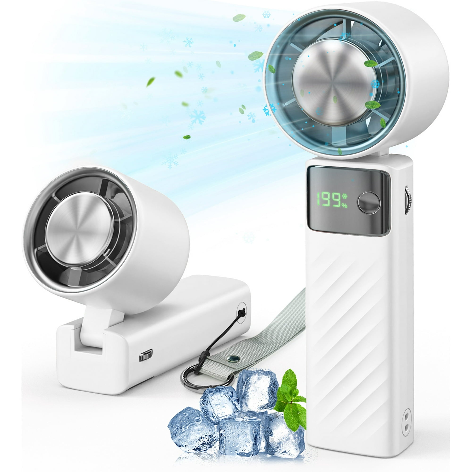 Juyafio Cutting-Edge Tech with 199 Speed Cooling Portable Small Fan&Handheld Fan,Foldable Desktop Fan,4000mAh, USB Rechargeable And Quiet Personal Fan For Home, Office, Travel & Outdoor Use (White)