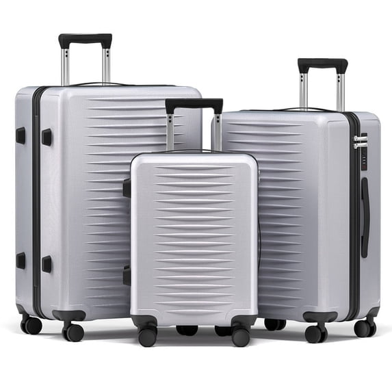 Luggage Sets 3 Piece Carry on Luggage with Spinner Wheels Hardshell Durable Suitcase with TSA Lock 20 24 28 inch Silver