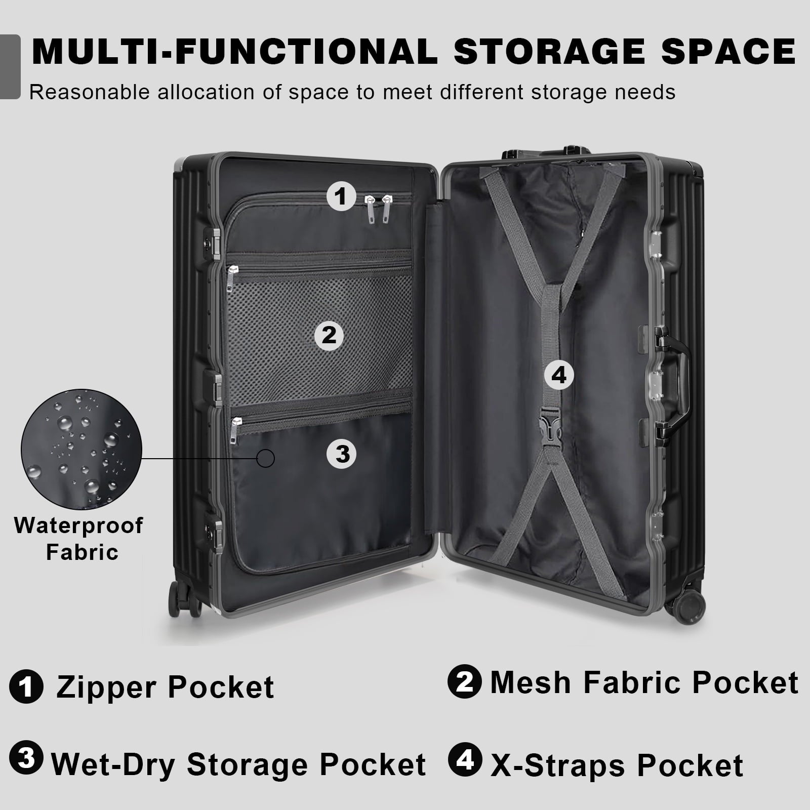 Luggage Sets 2 Piece Hard Shell PC ABS Aluminium Frame Suitcase with Spinner Wheels TSA Lock Zipperless 20 28 inch Black