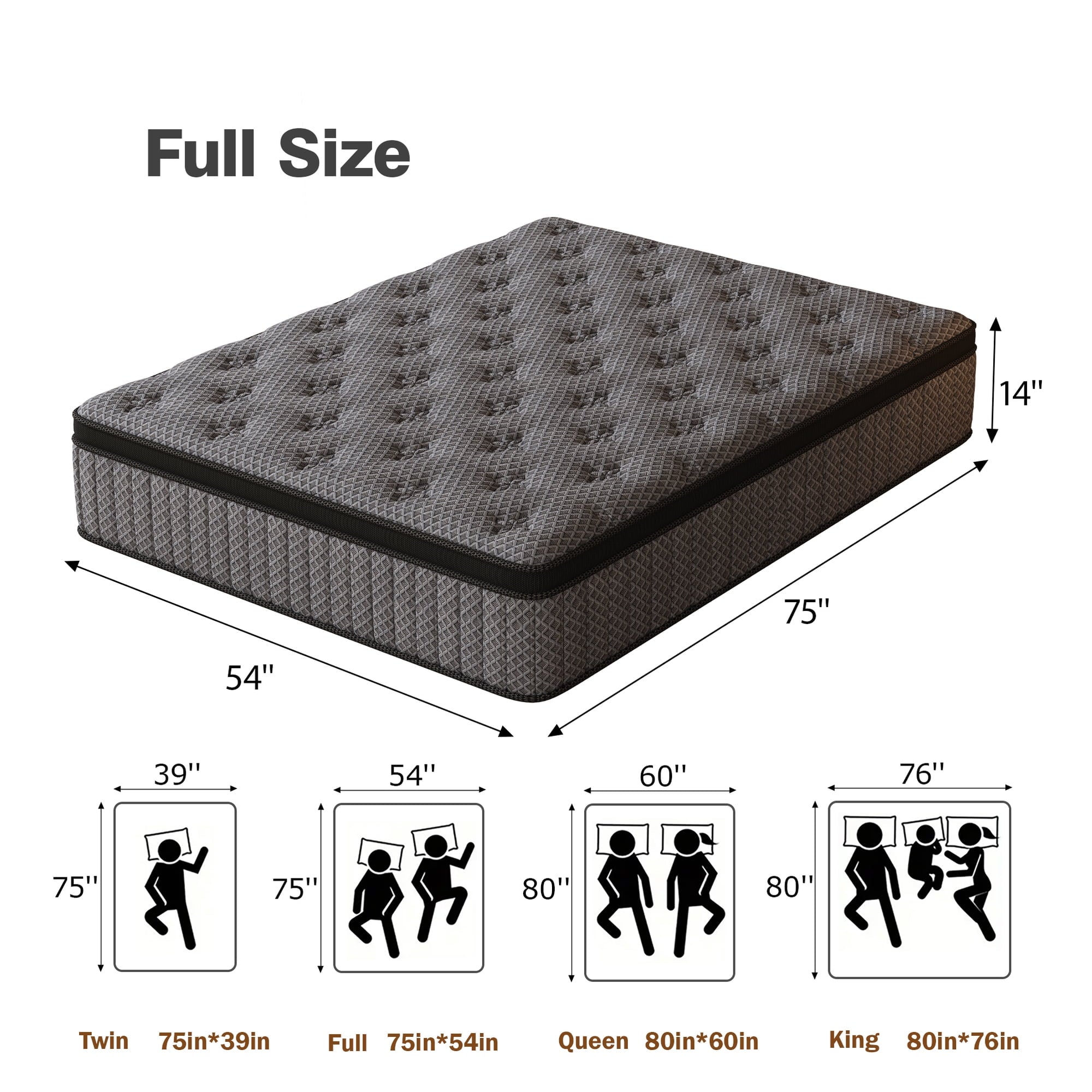 HIKOS 14 inch Full Mattress in a Box, Cooling Gel Memory Foam Hybrid Mattress with Individually Wrapped Pocket Coils, Medium Firm Full Size Mattress, Pressure Relief for Adult