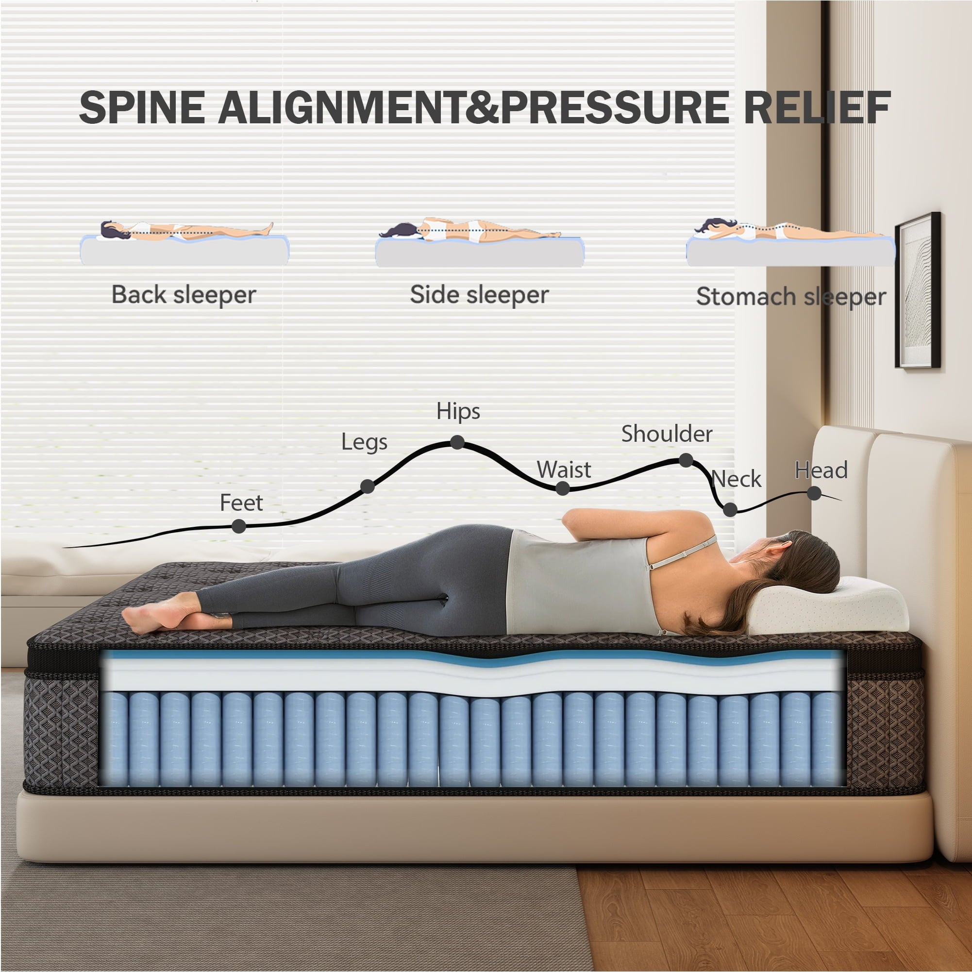 HIKOS 10 inch Twin Mattress in a Box, Cooling Gel Memory Foam Hybrid Mattress with Individually Wrapped Pocket Coils, Medium Firm Twin Size Mattress, Pressure Relief for Adult