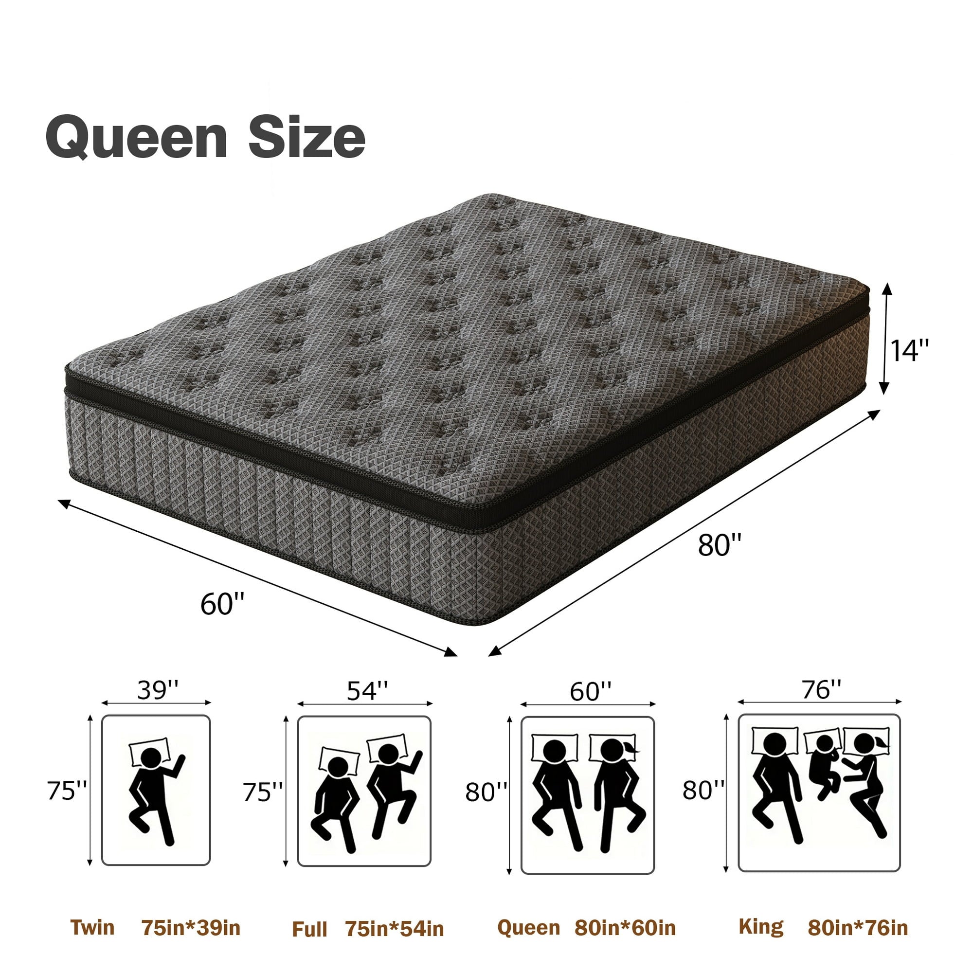 HIKOS 14 inch Queen Mattress in a Box, Cooling Gel Memory Foam Hybrid Mattress with Individually Wrapped Pocket Coils, Medium Firm Queen Size Mattress, Pressure Relief for Adult